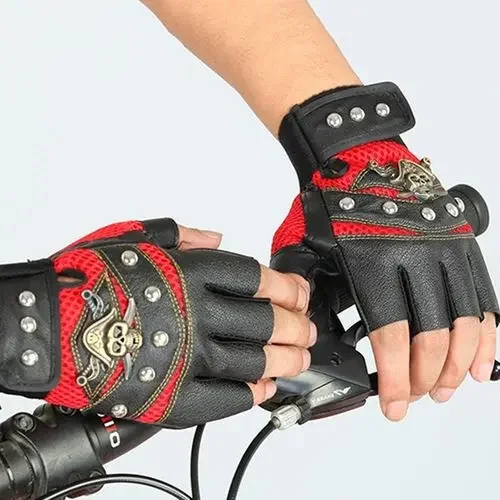 

PU Leather Skull Punk Black Driving Motorcycle Biker Fingerless Tactical Gloves Mens Womens