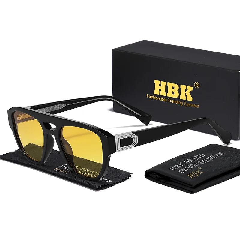 

HBK Vintage Square Sunglasses for Men Small Frame Sun Glasses Temple Tips for Summer Beach Party Ideal Choice for Gifts