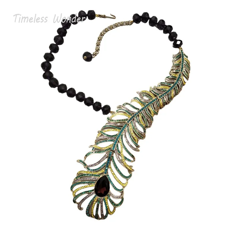 

Timeless Wonder Fancy Zircon Geo Feather Beaded Necklace for Women Designer Jewelry Rare Top Luxury Vintage Gift Trendy 2643