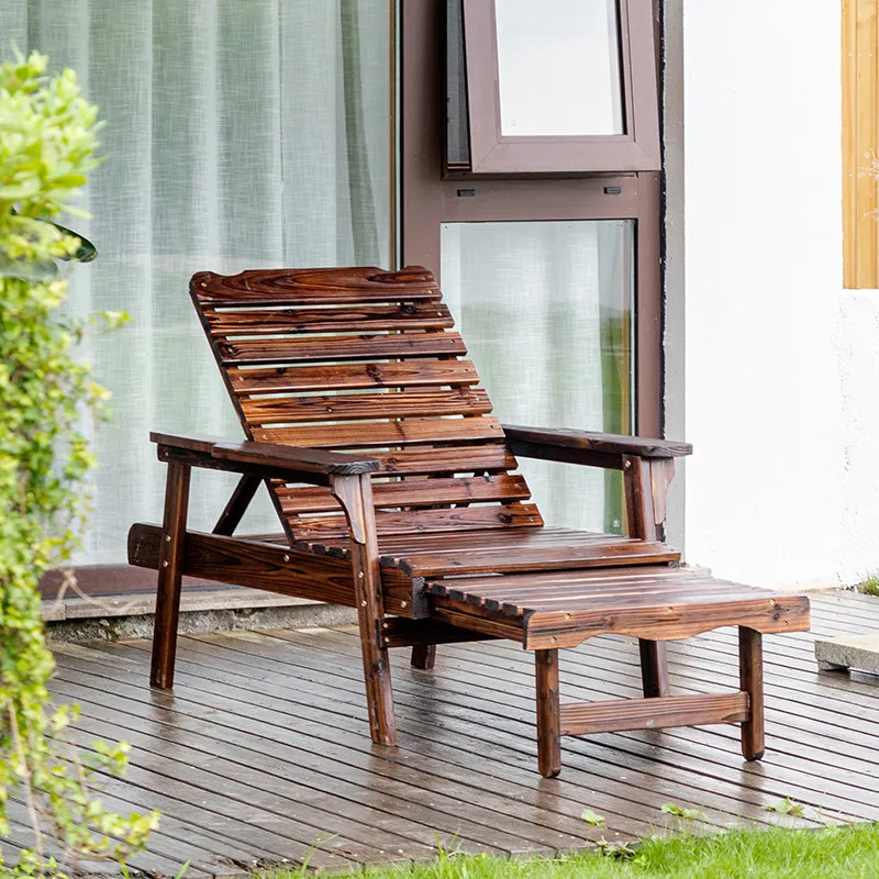 

Beach chairs, outdoor balcony, nap, indoor rattan chairs, carbonized rot-resistant solid wood bed, pool courtyard deck chairs