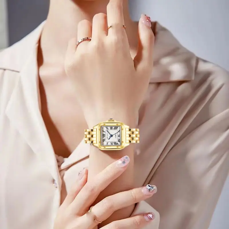 MAYZHISU Women's Fashion Square Watches Gold Alloy Strap Luxury Ladies Quartz Wristwatches Qualities Female Roman Scale Clock