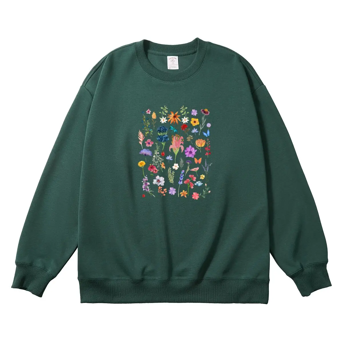 Oversized Women's Pullover Colorful Flower Graphic Woman Tops Female Sweatshirt Round Neck Long Sleeve Autumn Thick Clothes