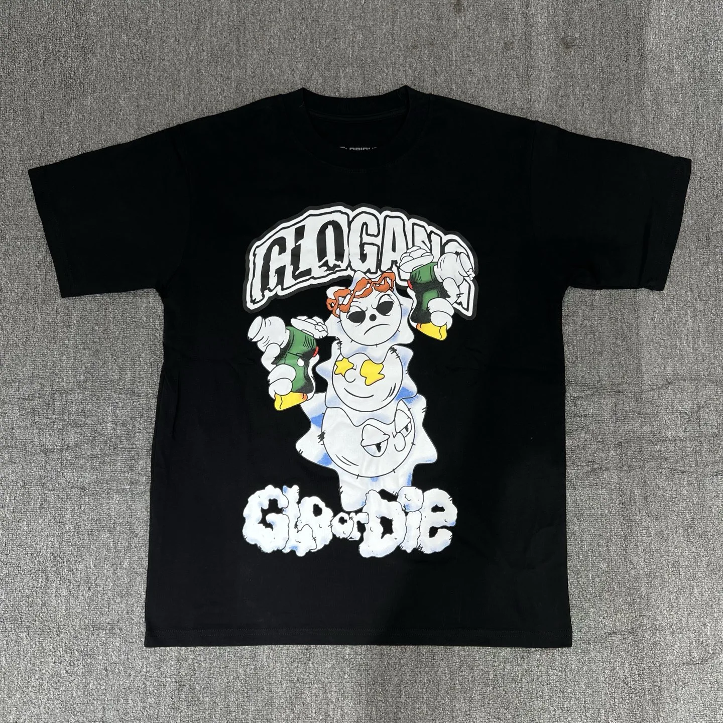 

Футболка Glo Gang Boyz Worldwide с мультяшным принтом, свободного кроя, из чистого хлопка, с круглым вырезом, стандартной длины, модная.