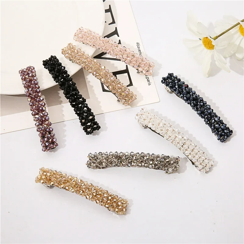 Minimalist Crystal Hair Clip for Girls, Crystal Fishing Line Weaving Spring Clip, Popular Trendy Headpiece, Women's Edge Clip