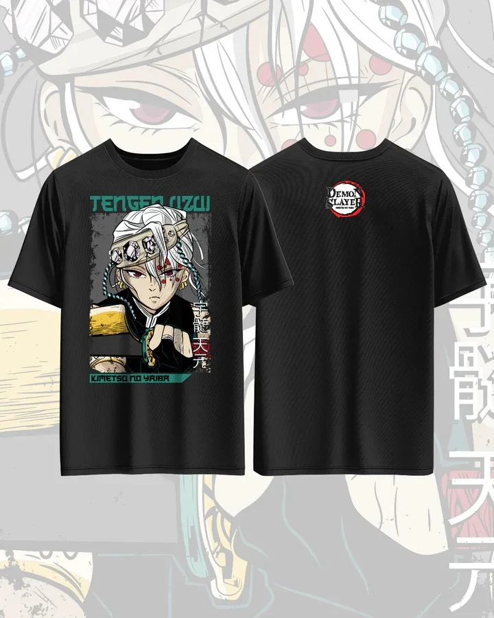 Demon Slayer Uzui Tengen Anime Printed Cotton T-shirt for Men and Women Casual Fashion Oversized Anime Peripheral Clothing