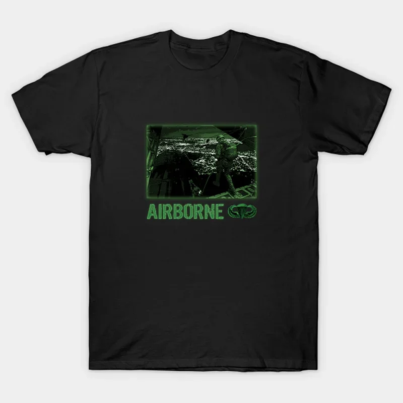 Jump At Night US Airborne Parachute Troopers T-Shirt 100% Cotton O-Neck Summer Short Sleeve Casual Mens T-shirt Size S-3XL