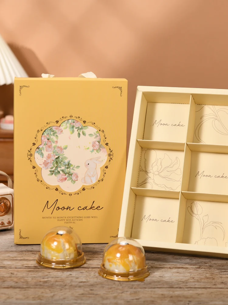 Handmade Mooncake Packaging Box 6 Pieces High End Mid-Autumn Festival Gift Box 50g Ice Skin Flowing Heart  Meat Egg Yolk...