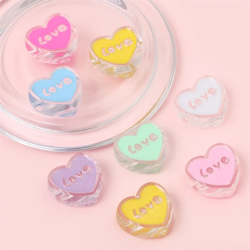 

24x22mm Transparent Love Heart Shaped Acrylic Beads Loose Spacer Beads For Diy Bracelet Key Chains Jewelry Making Accessories