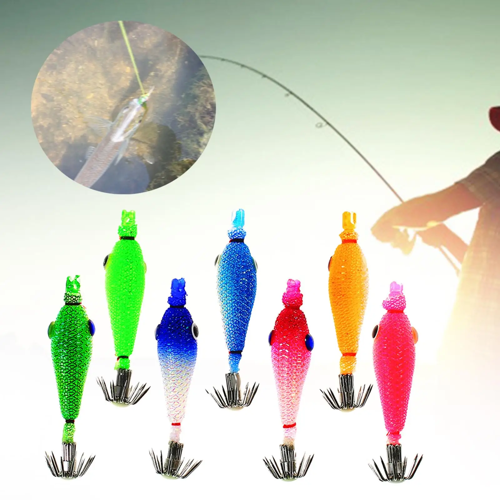 

Multicolor Glow Squid Artificial Jig Hooks Fishing Lure Equipment for Soft Lure Fishing