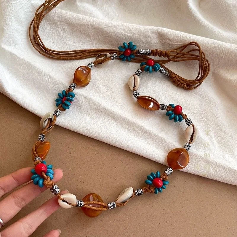 

Bohemian Style Handwoven Beaded Waist Belt Versatile with Skirts Ethnic Cotton Thread Retro Grassland Women's Fashion Accessory