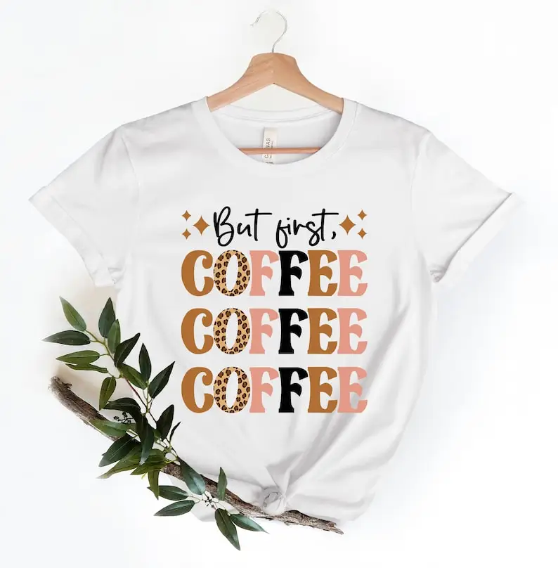 Maar eerste koffieliefhebber Leopard Tee Leopard koffie Tee Shirt Bella Canvas moeder koffie minnaar Tee Harajuku mouw esthetische kleding