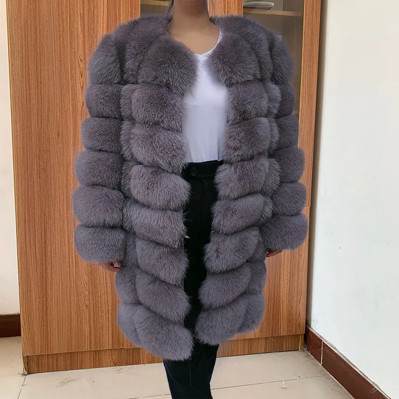 Women\'s winter warm genuine fox fur coat long block natural real fur jacket long sleeves high quality Ladies luxury fur coat