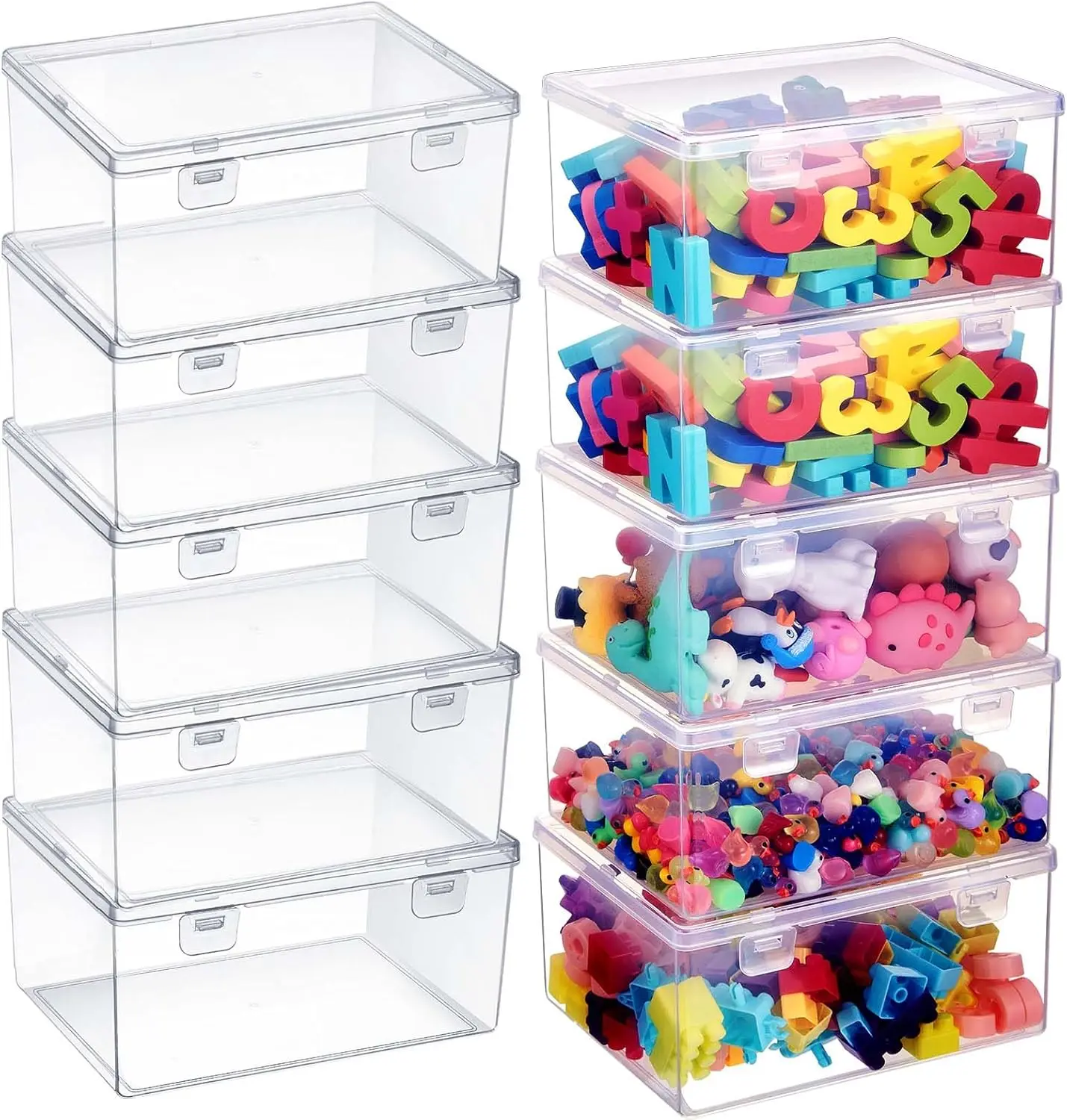 

10 Pcs Clear Plastic Storage Boxes with Lids, Stackable Organizer for Playroom, Gaming, Shelves - Holds Puzzles & Blocks
