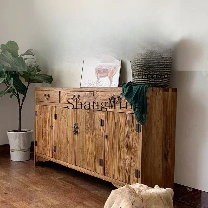 

FG Chinese old elm living room porch cabinet, dining side old door panel, tableware storage multi-layer locker