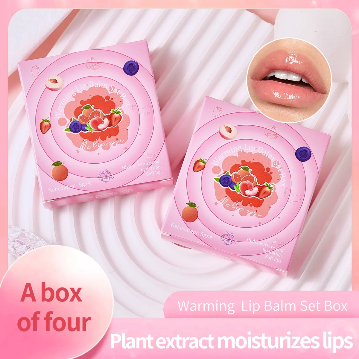Zestaw balsamów do ust z 4 odcieniami owocowych zapachów, nawilżający olejek do ust zmieniający kolor pod wpływem ciepła, zestaw w pudełku, pielęgnacja ust, odżywczy zestaw balsamów do ust.