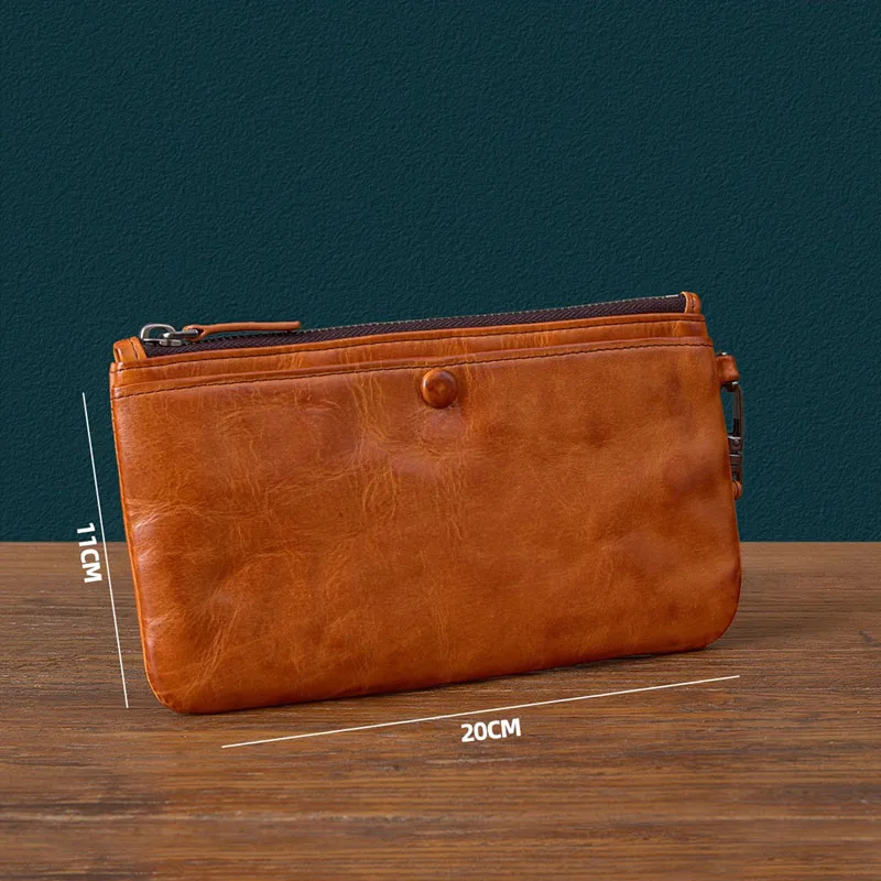 AETOO Retro high-end oil wax washed cowhide wallet with multi-slot design, small handbag, genuine leather mobile phone case