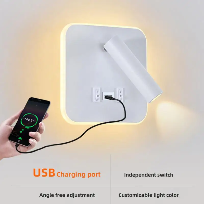 

New Nordic Minimalist Wall Lamp Hotel Interior LED Reading Light Corridor Bedroom USB Charging Bedside Decorate Wall Lamp 220V