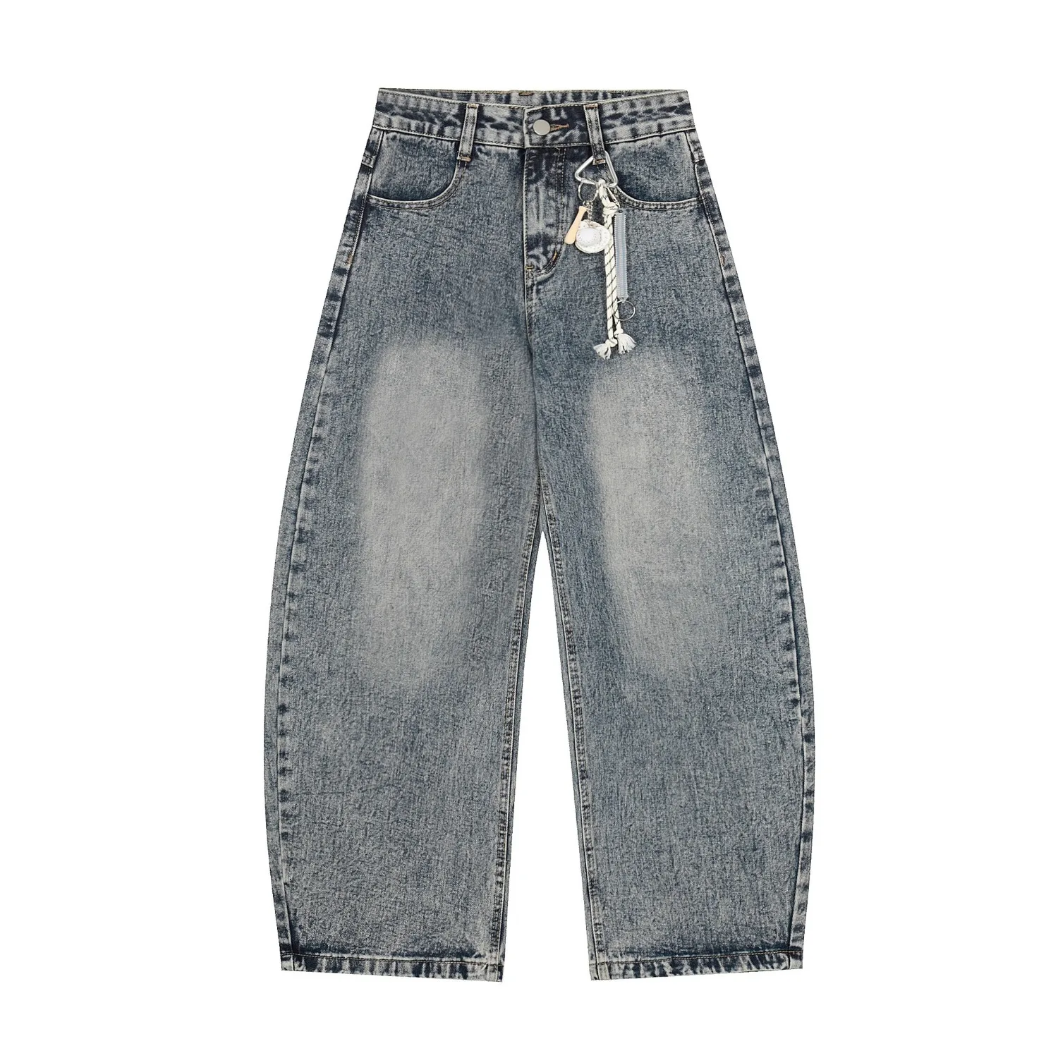 جينز ريترو أمريكي مغسول بحافة سكين من قماش الدنيم، تصميم ربط مخطط واسع الساق مقاوم للرجال والنساء