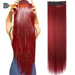 Extensions de Cheveux Synthétiques Extra Longs Lisses pour Femme, Fibre de Degré de Chaleur, Faux Cheveux Noir et Rouge, 5 Clips, 100cm