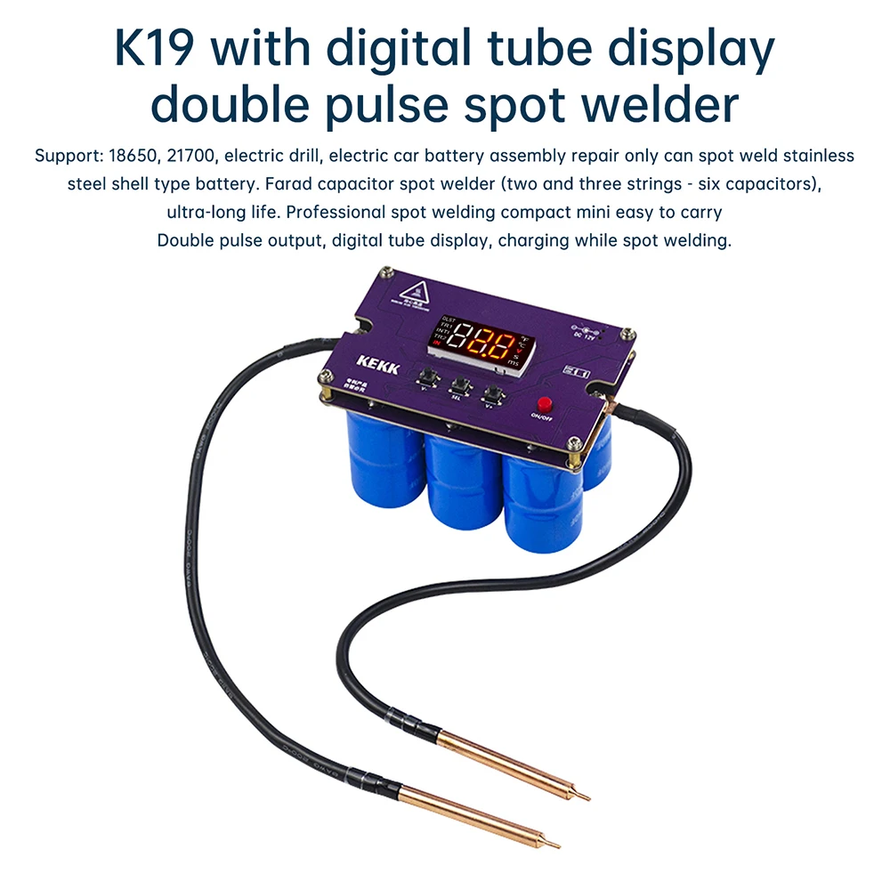 DC 12V K19 Tukang Las Titik Pulsa Ganda 60 Kecepatan Dapat Disesuaikan 18650/21700 Baterai Lithium Peralatan Las Bumper Tukang Las dengan Layar