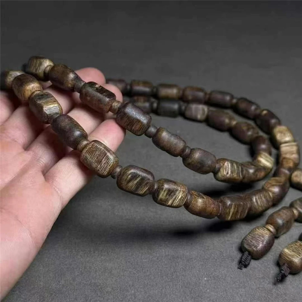 Hainan White Agarwood Board Head Bracelet,Natural Barrel Beads,Jadeized Old Material,Green Agarwood,Collectible Cultural Jewelry - view 4