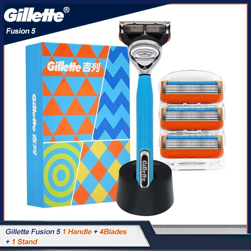 

Gillette Blue Fusion Razor Safety Manual Shaving Machine Replacement Razor Heads 5 Layer Blades with 1 Stand Shaver for Men Face