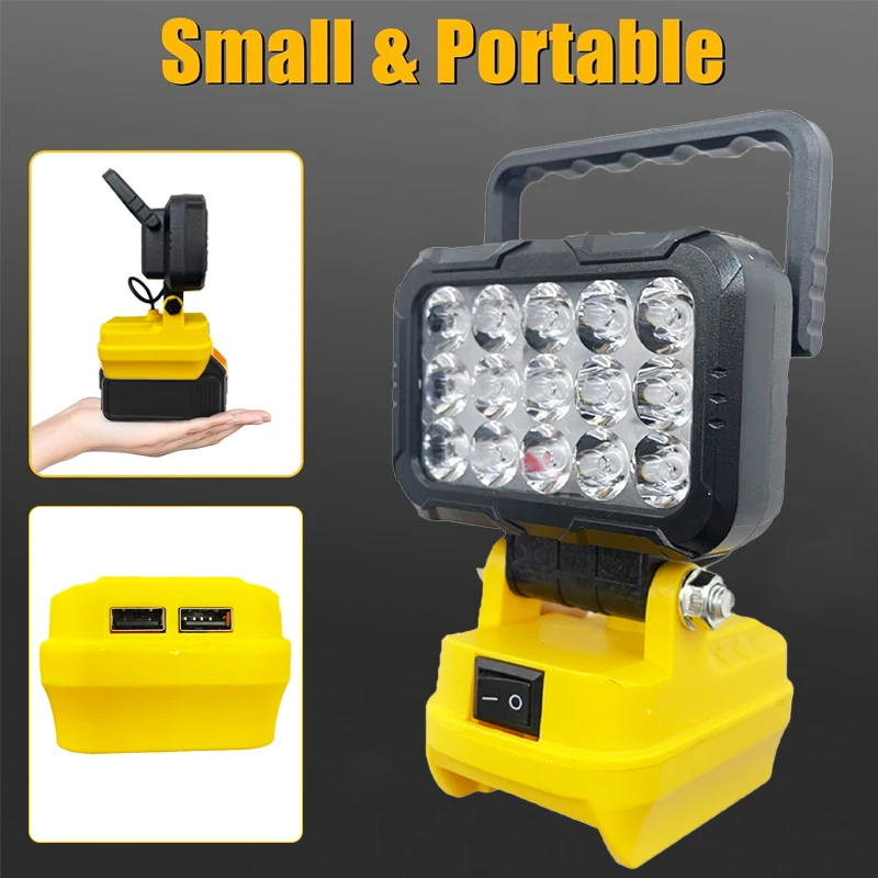 Dewalt 18V 배터리 용 Led 라이트 휴대용 스포트라이트 무선 야외 작업 낚시 휴대용 비상 도구 조명 배터리 없음