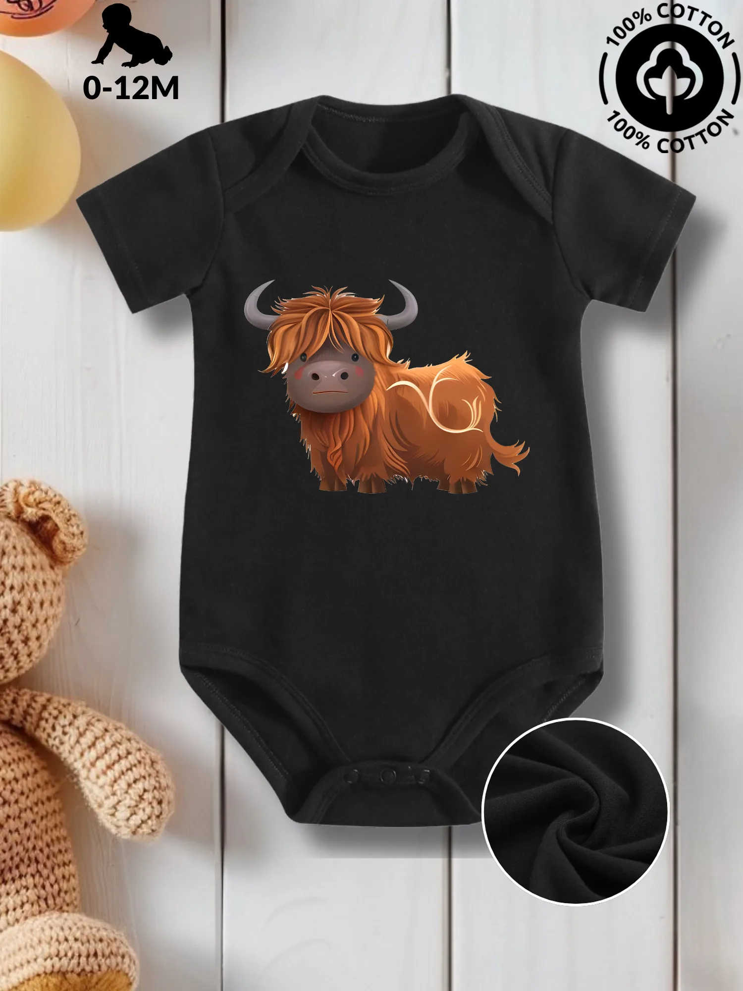 

Детский комбинезон унисекс Gentle Highland Cattle 22, из чистого хлопка, для ухода за кожей, всесезонный, черный, 190 г/м²