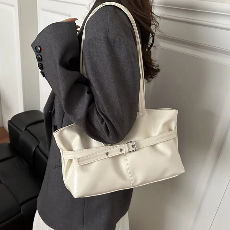 New Fashionable Versatile Belt Buckle Handbag Korean Style Solid Color Soft Leather Women's Casual Shoulder Bag Underarm Bag view 5