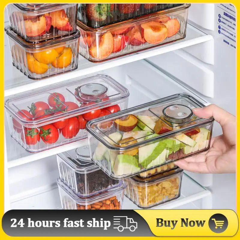 1/2pcs Refrigerator Storage Box Fridge Organizer Fresh Vegetable Fruit Boxes Drain Basket Storage Containers Kitchen Organizer