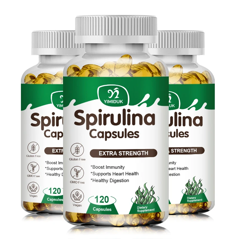 Organic Nature 1500mg Spirulina &Chlorophyll Capsules Cardiovascular Health Eye &Brain Health Vitamin B12 K1 Vegetarian Sea moss