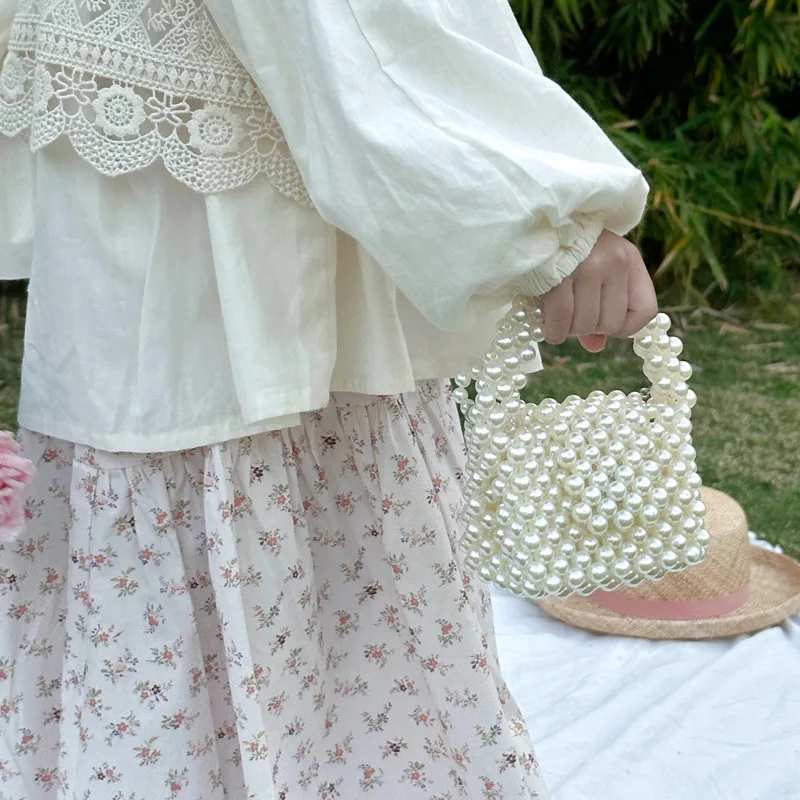 Sac à bandoulière princesse pour filles, sac à main tissé avec perles, sac à main en poudre pour enfants, sac fourre-tout mignon, petit portefeuille de voyage pour fête de bébé