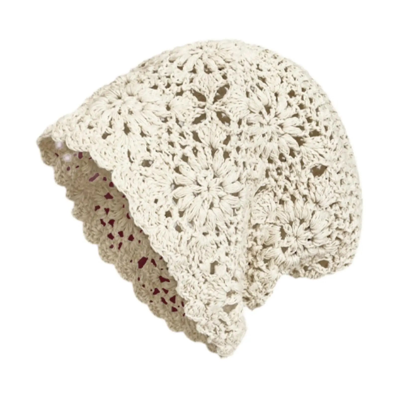 Womens Crochet Beanie Hollow Out Breathable Soft Lightweight Handmade Stylish Summer Hat for Shopping Dating Vacation Beach Trip