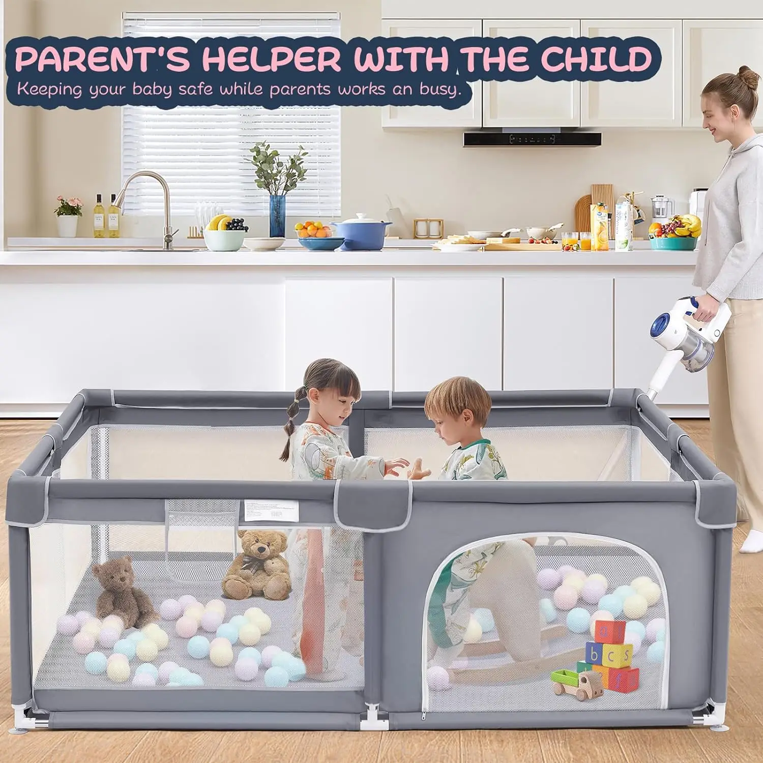 Baby Playpen and Playard, Extra Large Play Pens for Babies and Toddlers, Portable Baby Fence Area for Toddlers and Pets to Indoo