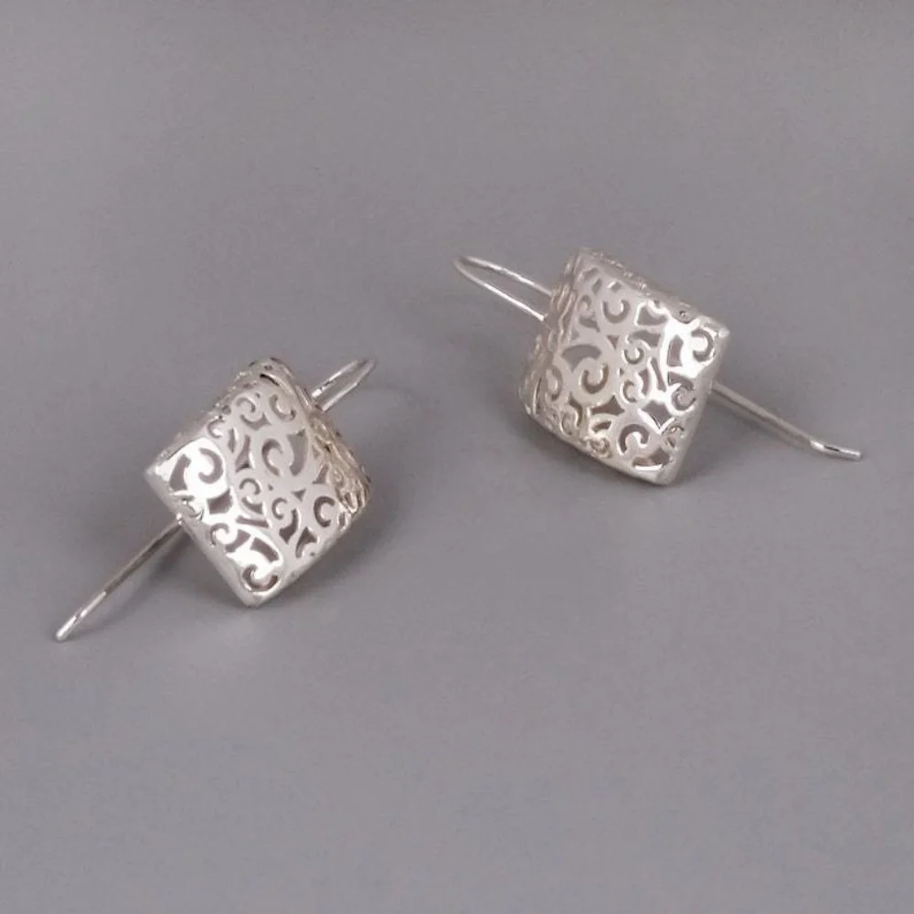 Sterling Silver Filigree Earrings  Intricate Cut Out Design Hypoallergenic Durable Gift for Mother Anniversary Birthday