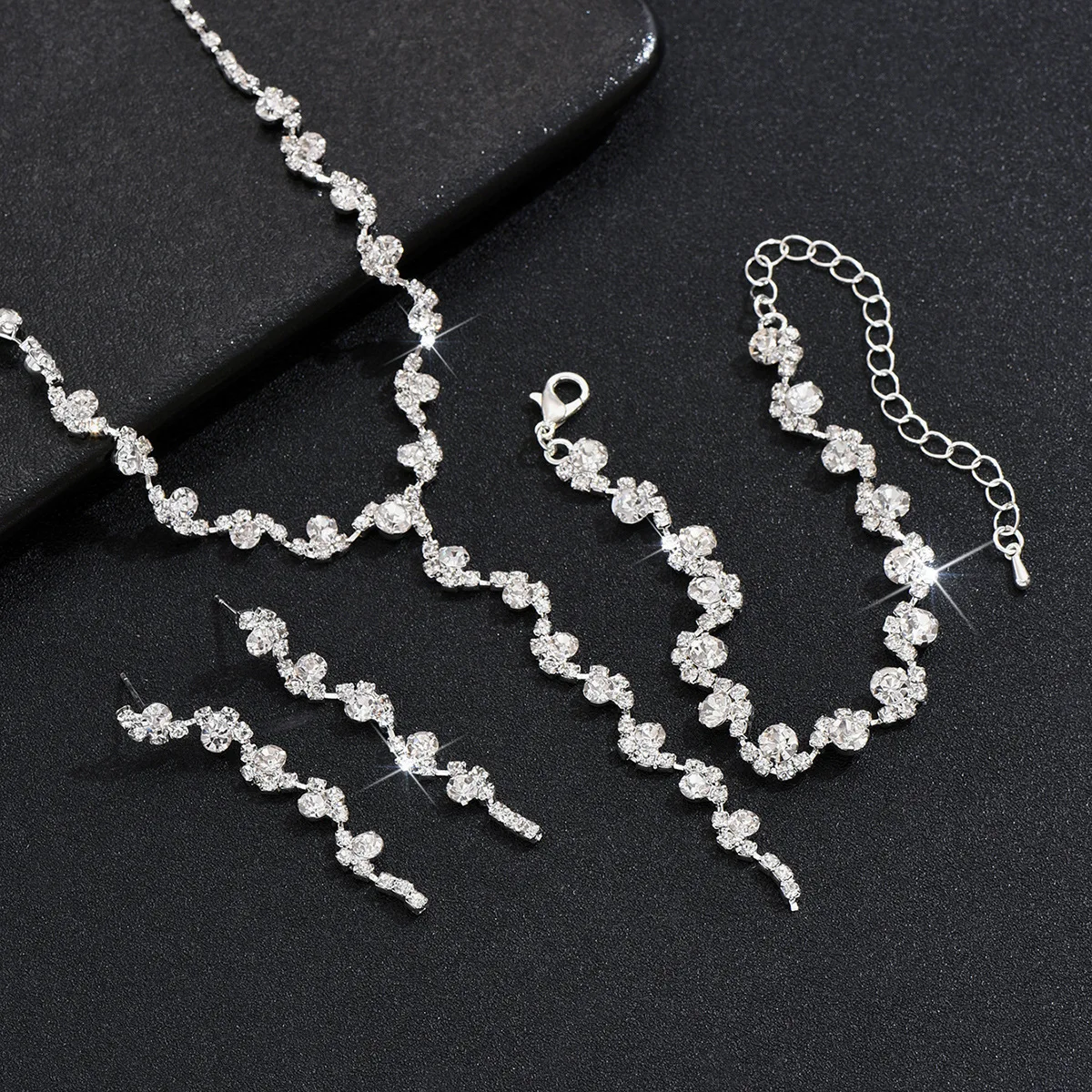TREAZY Shiny Rhinestones Crystal Bridal Jewelry for Women Long Drop Necklace Earrings Sets Fashion Wedding Jewelry Sets Gift