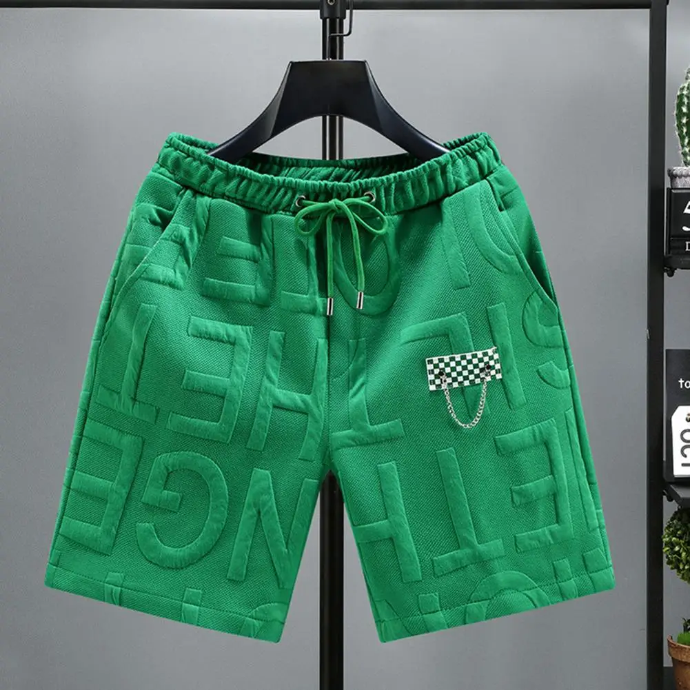 Shorts masculinos esportivos com bolsos, calça de praia casual, monocromática, elástico na cintura acima do joelho