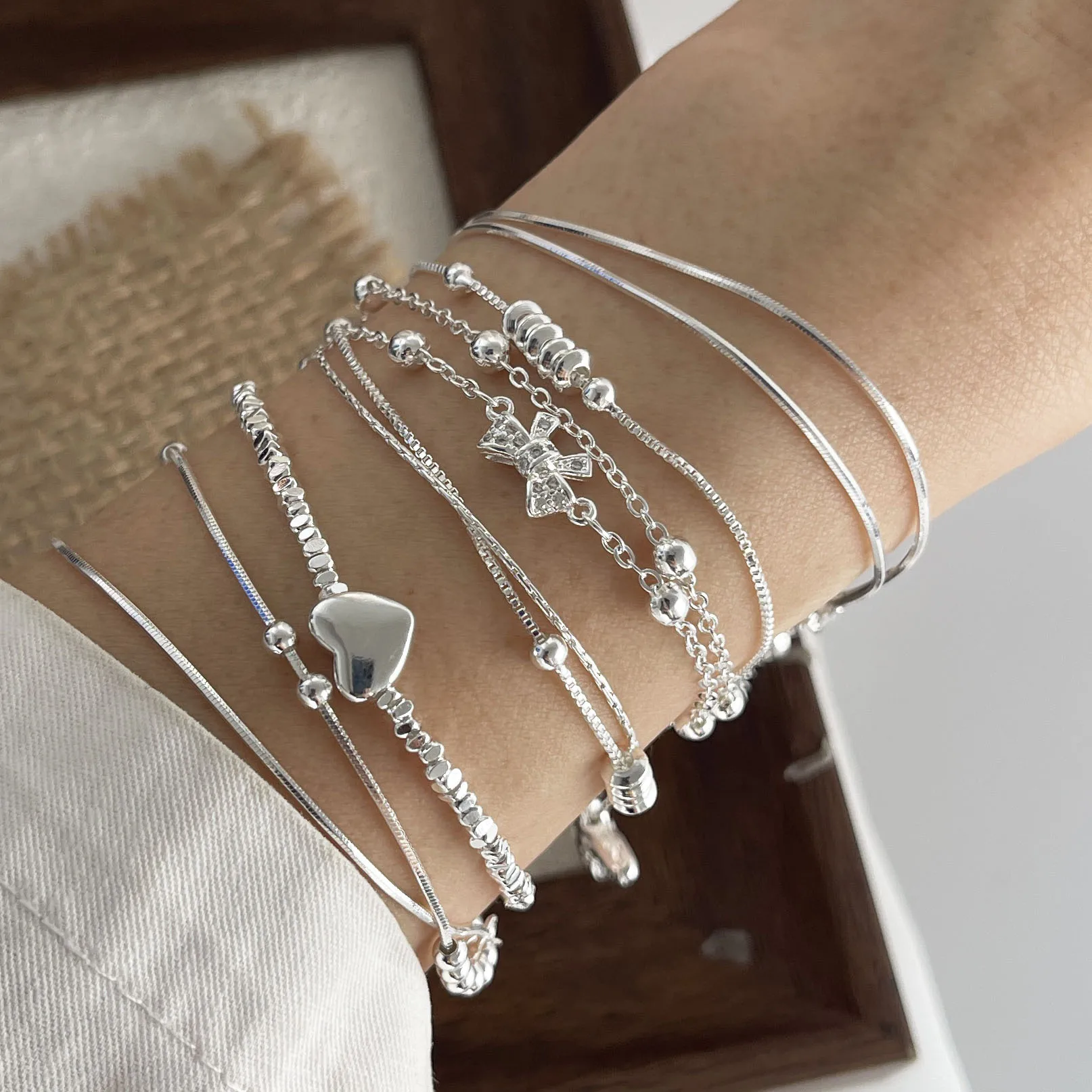 925 Sterling Silver Bracelets for Women Men String Accessories Trend Vintage heart Star Pendant Party Jewelry Gift