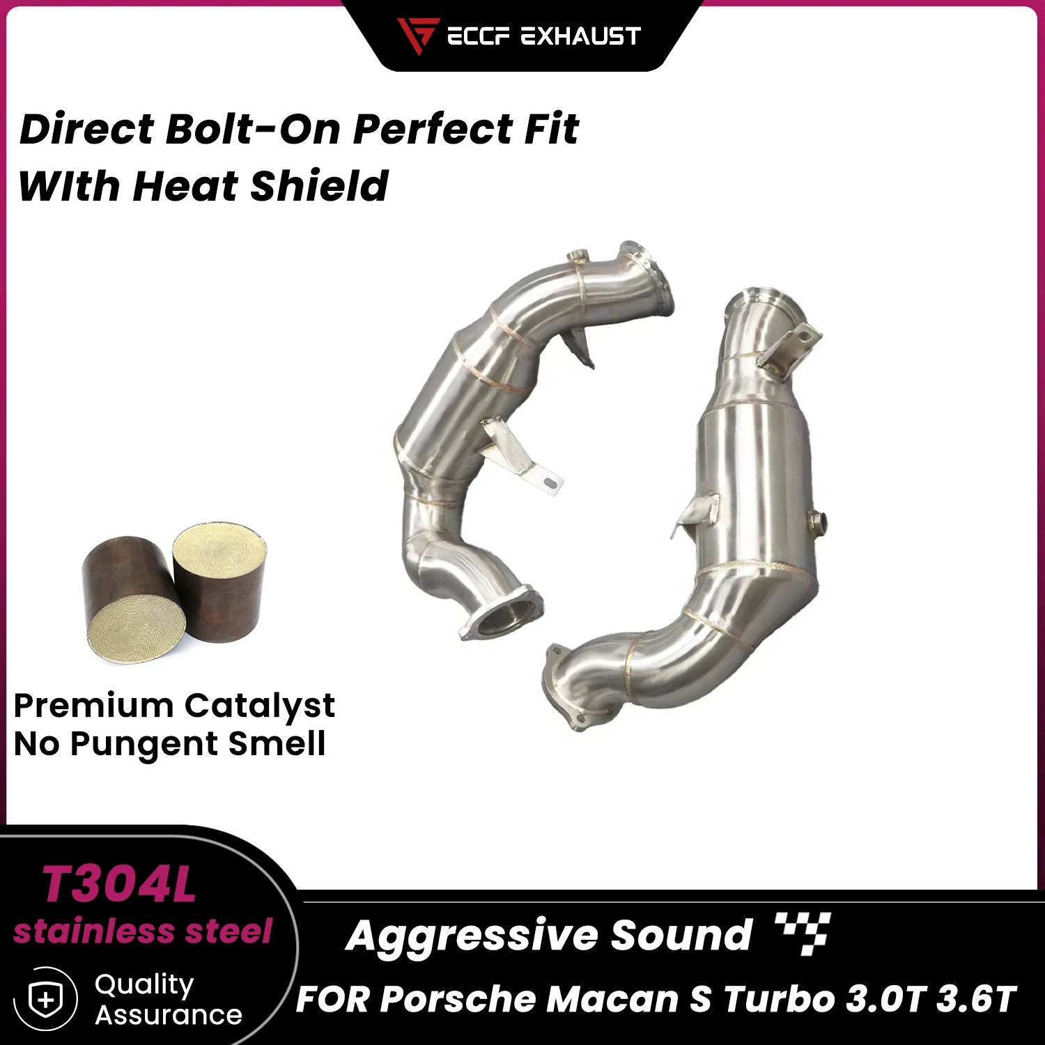 

Stainless Steel Sporty Downpipe For Porsche Macan S Turbo 3.0T 3.6T Aggressive Exhaust Sound High Flow Performance Upgrade