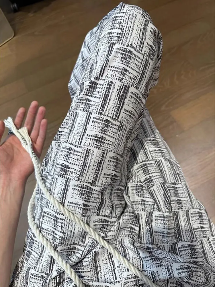 

Повседневные брюки в клетку из ледяного шелка, мужские летние американские ретро прямые драпированные брюки CleanFit, широкие длинные брюки, модные молодежные...