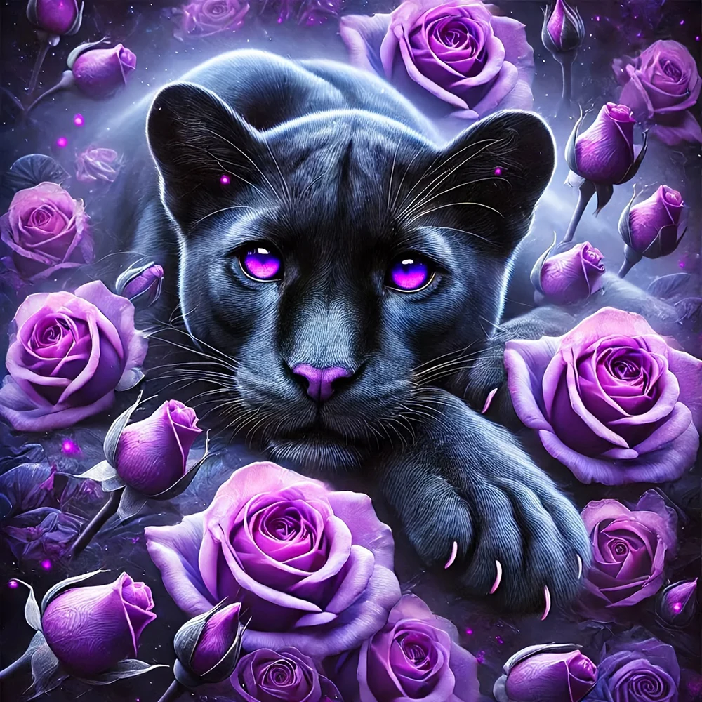 EverShine DIY Diamant Malerei Panther Tier Bild von Strass voller Bohrer Mosaik schwarz Leopard Stickerei Rose Home Decor
