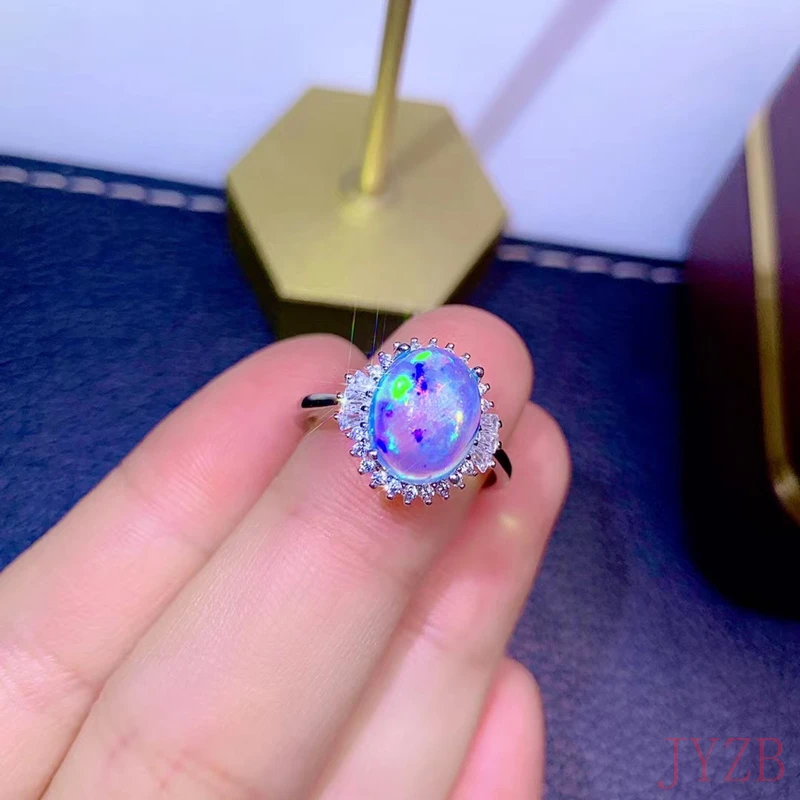 Natural opal woman rings change fire color mysterious 925 silver adjustable size 8*10MM