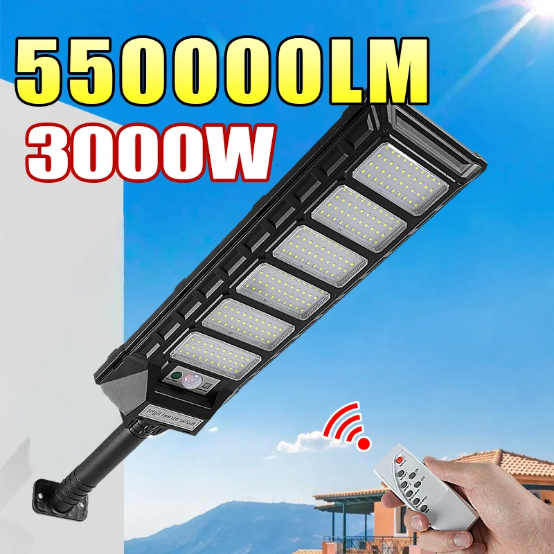 

55000LM 3000W / 1000W / 300W солнечные светодиодные лампы на открытом воздухе Самый сильный солнечный светодиодный уличный свет IP66 водонепроницаемый дворный свет