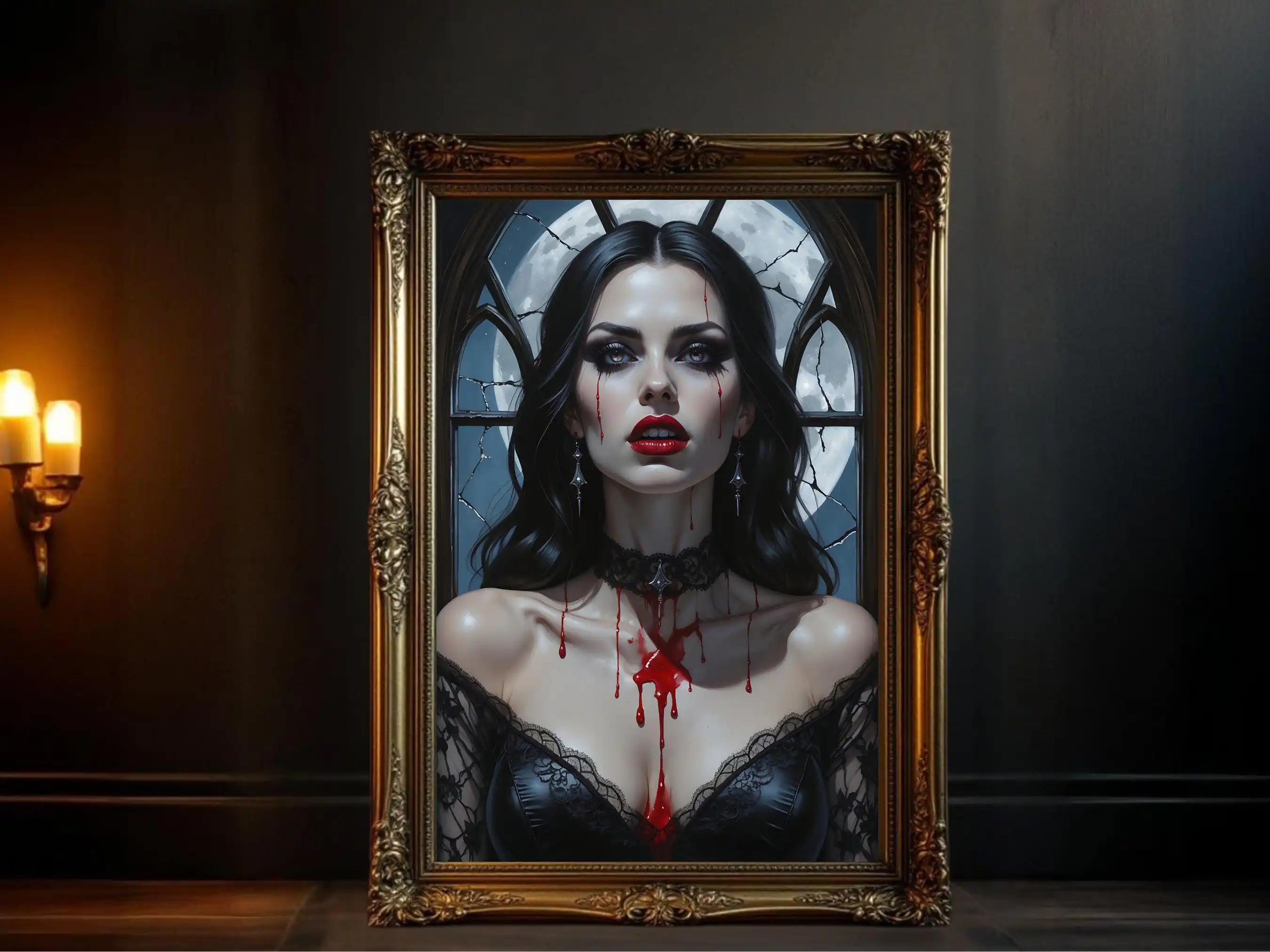 Gothic Vampire Dark Fantasy Woman Halloween Bloody Red Rose Poster Print Wall Art Pictures Canvas Painting Room Home Decor Gift