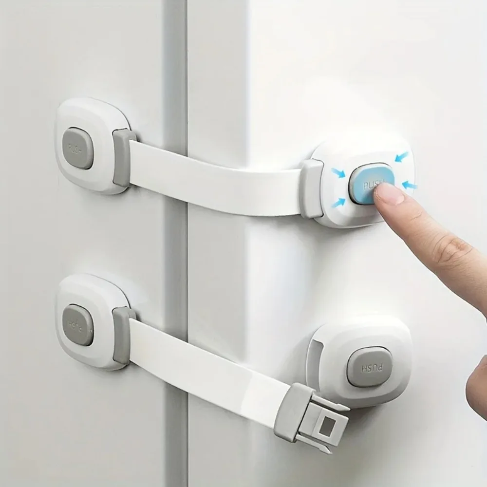 1Pcs Motorhome Plastic Safety Lock No Drilling Adhesive Fixation Drawer Door Lock Double Snap Refrigerator Door Lock RV Parts