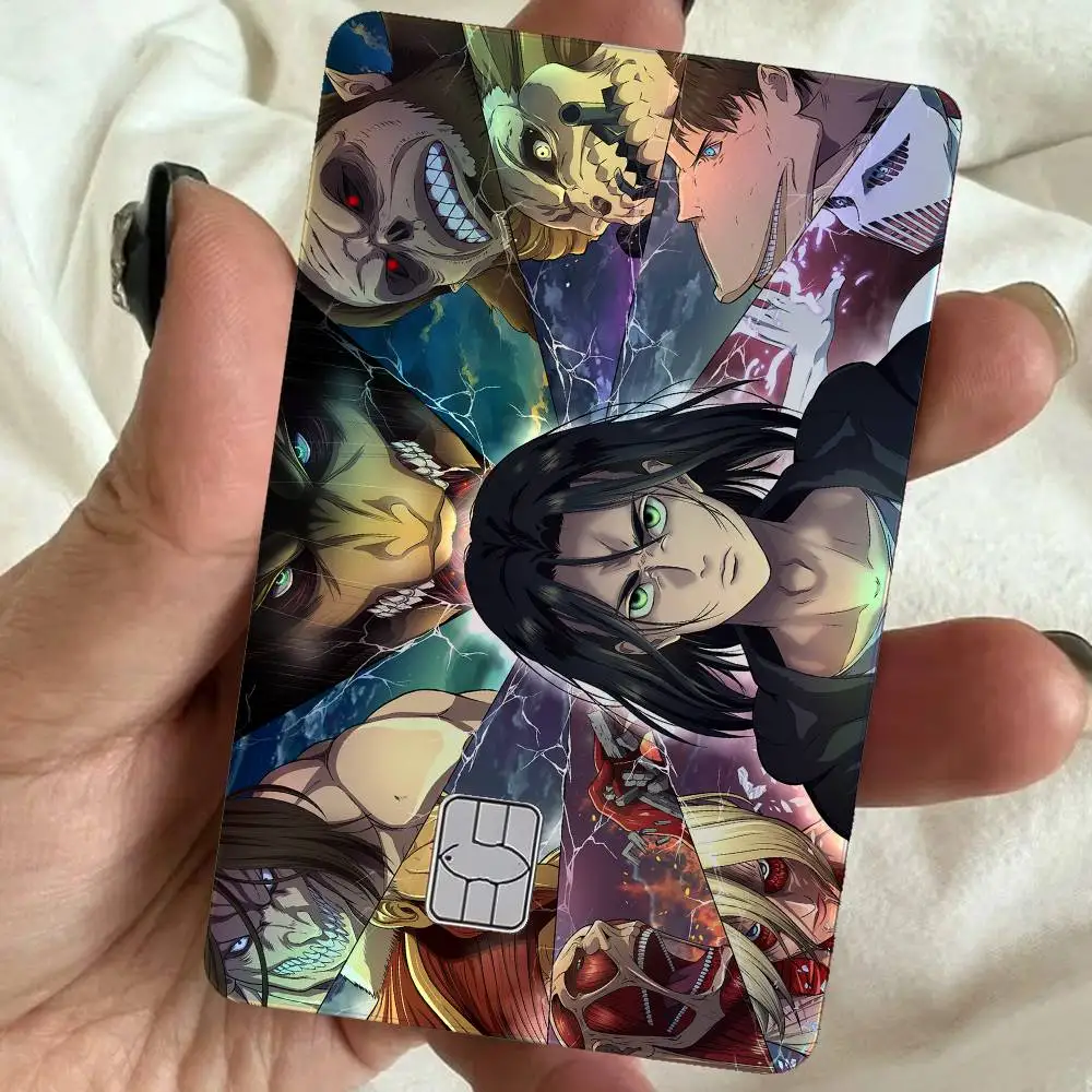 Anime A-Attack On Titans 4Pcs Holographic Laser Card Stickers - Rainbow Shimmer Waterproof Skin For Credit & Bank Cards