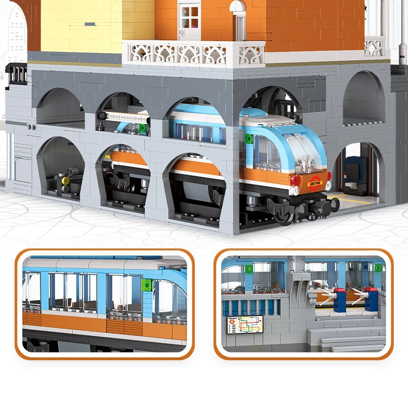 Model Konstruksi Blok Bangunan Stasiun Kereta Bawah Tanah Creative Bricks City Street View, Mainan Edukasi Koleksi Dengan Lampu Untuk Hadiah