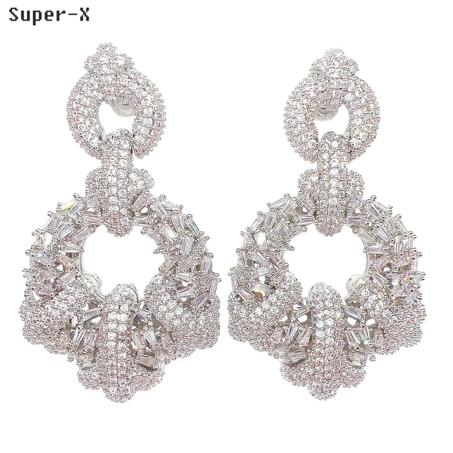 

Wedding Bride Earrings Silver Gold Color Gorgeous Shiny Zircon Circle Round Pendant Earrings Women Dinner Party Gown Jewelry