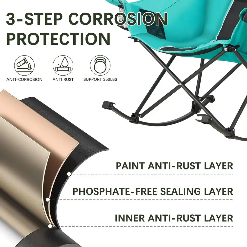 كرسي تخييم هزاز كبير الحجم مع مسند للرأس وحامل أكواب - سعة 400 رطل، قماش أكسفورد 600D، سهل الطي ومحمول للاستخدام الخارجي #5