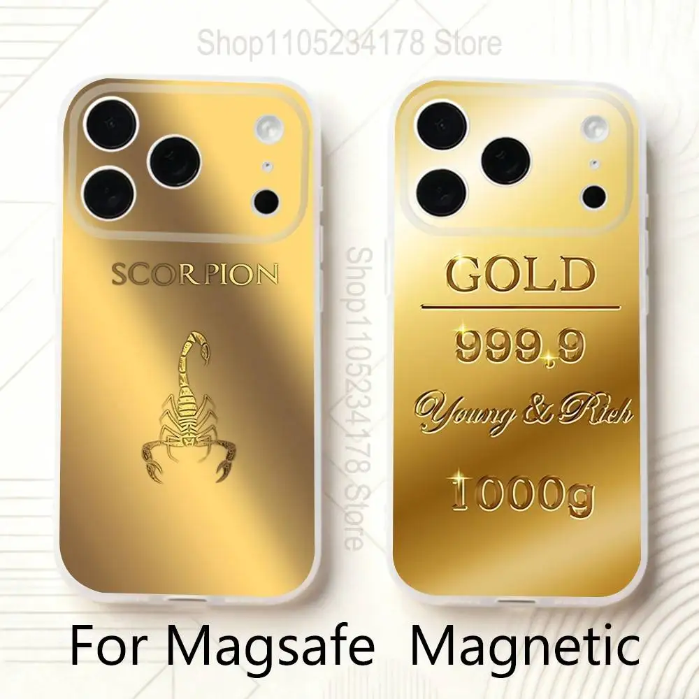 

Glittering Yellow Gold Leaf Rich For iPhone 11,12,13,14,15,17,16,Pro,Plus,E,Max,Air,Mini Clear Magnetic Frosted Cover